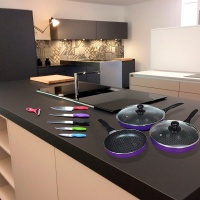 Juego de 3 Sartenes Netpan con 2 tapas + Juego de Cuchillos multicolor con pelador